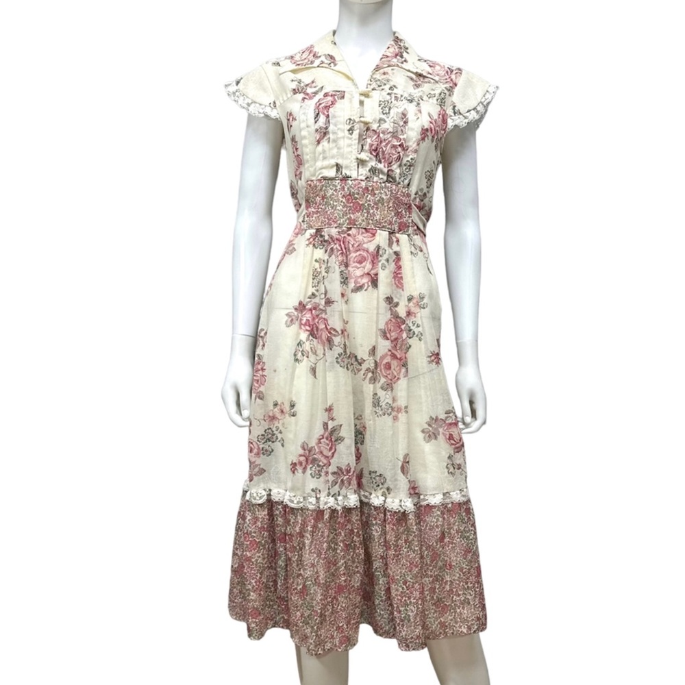 1970’s Vintage Cabbage Rose Cotton Dress [M12]